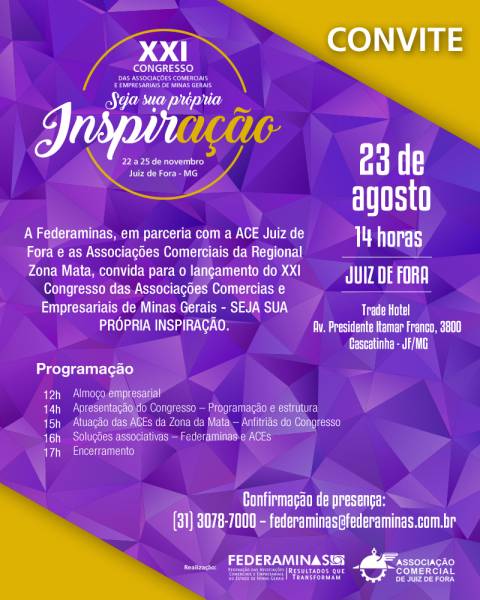 Lançamento do XXI Congresso das ACEs acontece nesta 5ª feira em Juiz de Fora
